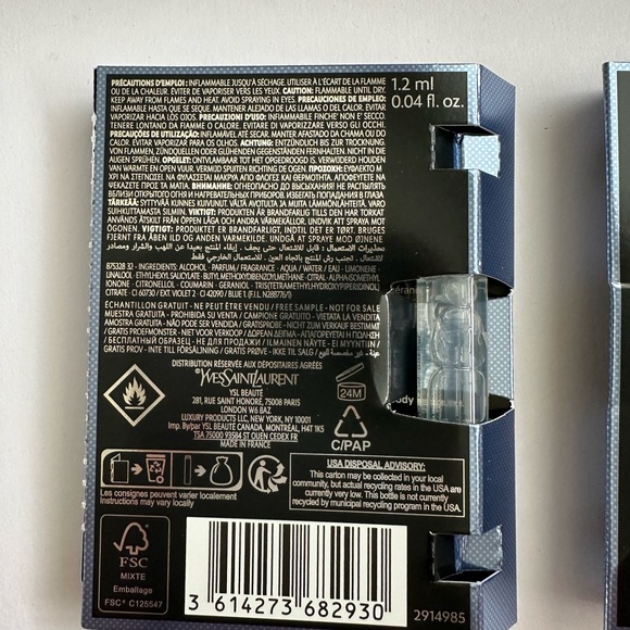 2PCS- Yves Saint Laurent YSL Y Men Cologne .04oz-1.2ml EDT Spr Sample . - Picture 3 of 3